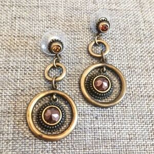 Dark Brass Amber Crystal Earrings - Pre-loved